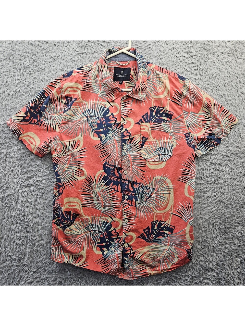 ROARK REVIVAL Hawaiian Shirt Men XL Sea Turtle Native Print Palms